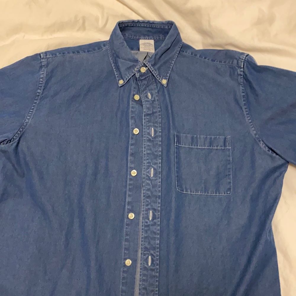 Brooks Brothers 100% cotton thin and soft blue Jean material.